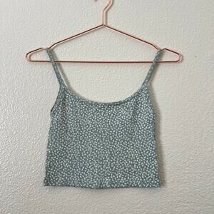 John Galt Brandy Melville Sage Green Ditsy Floral White cropped camo tank top